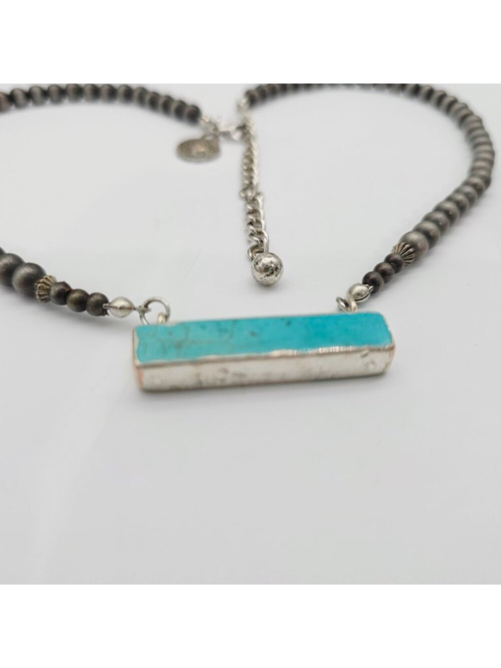 Women's Faux Navajo Pearl Turquoise Bar Necklace 18" - Picture 6 of 9